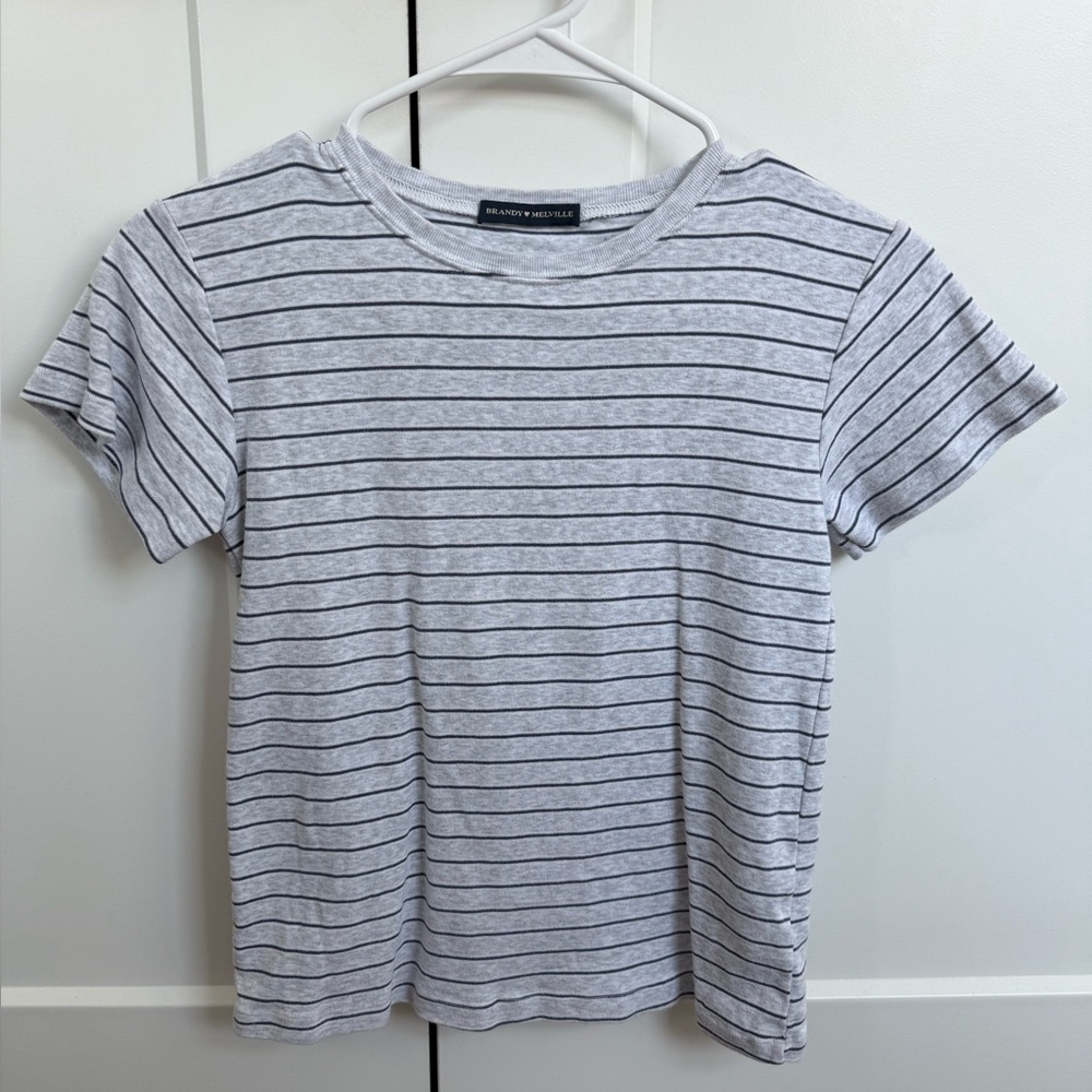Brandy Melville Light Gray and Navy Striped Top